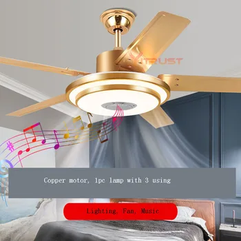 LED מודרנית מאוורר תקרה אור DC מנוע אילם מאוורר תקרה מנורת כסף זהב המוזיקה Bluetooth צבעוני 110V 220V שליטה מרחוק אוהד
