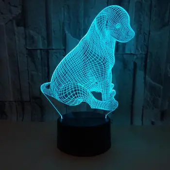 שלט רחוק הוביל את הכלב לגעת מנורת שולחן 3D אקריליק Led אורות ליל השינה של הילדים, מנורת שולחן שבעה צבעים המנורה