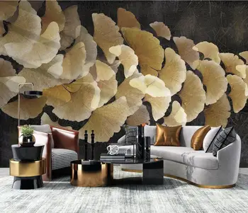 beibehang מותאם אישית המסמכים דה parede 3D הנורדית המודרנית גינקו עלה קיר קישוטי בסלון טלוויזיה ספה רקע 3D ציור קיר טפט