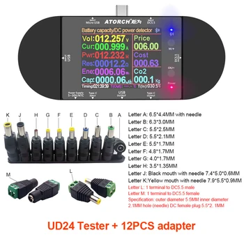 DC5.5 סוג C-USB טסטר דיגיטלי מד הזרם מודד בנק כוח הסוללה מתח גלאי וולט חשמלי מטר + מתאם DC