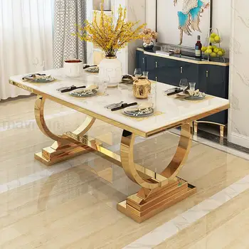 אור יוקרה שולחן המטבח Newclassic מסעדה זהב מצופה נירוסטה מסגרת איטלקי Mesas דה בג ריהוט גן