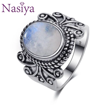 Nasiya עתיקים, טבעות כסף סגלגל טבעי קשת אבן הירח טבעות לנשים, תכשיטי כסף עבור מסיבת חתונה, מתנת יום הולדת