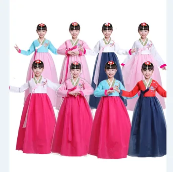 8Colors קוריאני מסורתי עתיק תחפושות לילדים ההאנבוק הזה ילדה חצאית ארוכה, שרוולים קוריאני הבמה Performence בגדים New1Set