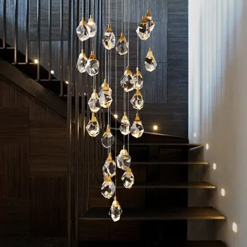 נורדי יוקרה מדרגות קישוט Led תאורה נברשת מודרנית דופלקס מסעדת לופט אור תקרת K9 תלויות מנורות קריסטל