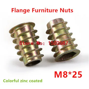 20pcs/lot M8*25 רהיטים אגוז אבץ סגסוגת פלדה צבעוני מצופה משורבבות כלפי חוץ הקס לנהוג חוט פנימי להכניס עץ אגוזים