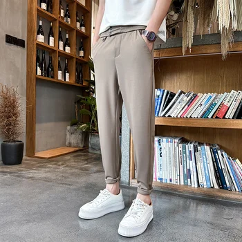 הקיץ מוצק צבע המכנסיים גברים Slim Fit אופנתי חברתית Mens שמלת מכנסיים קוריאנית ישר מכנסיים רשמי Mens מכנסיים 28-36
