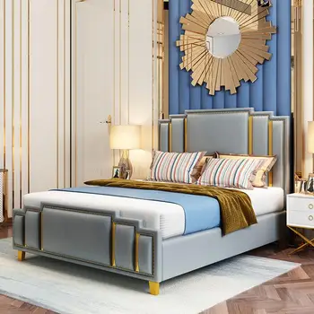 נורדי גב גבוה מרופד מיטה גדולה שטח אחסון פשוט מלון מודרני משק הבית בדירה מיטה זוגית רהיטים אספקה