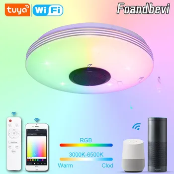 Foandbevi LED מנורת תקרה עם Bluetooth רמקול,RGBCW Dimmable אפליקציה חכמה TUYA WIFI Remote Control שליטה קולית המנורה