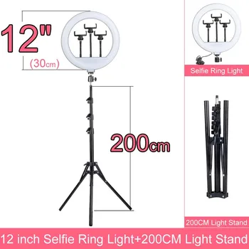 12 אינץ 'LED ניתן לעמעום Selfie טבעת אור המנורה צילום Ringlight הטלפון סטודיו 30.5 ס