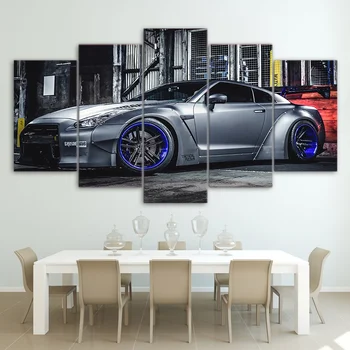 5 חתיכות ספורט & מכונית ניסאן GTR סגנון אמנות קיר קישוט ציור שמן בד הציור על רקע תפאורה הביתה