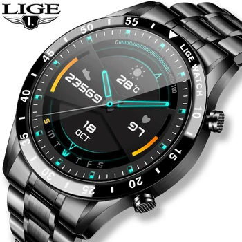 LIGE 2020 חדש Mens שעון חכם מלא מסך מגע ספורט כושר השעונים החכמים קצב הלב, לחץ הדם ניטור smartwatch גברים