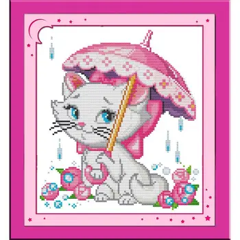 לחצות סטיץ ' וי יום ראשון חתול בגשם חוט כותנה ציורים 11&14CT DIY רקמה רקמה ערכת DMS לחצות סטיץ דפוס