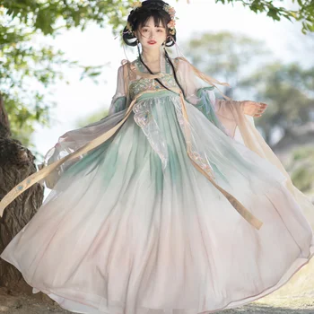 סיני Hanfu השמלה נשים הבציר המסורתי קרנבל תחפושות קוספליי 2023 הקיץ שיפוע ירוק וכחול רקמה Hanfu השמלה