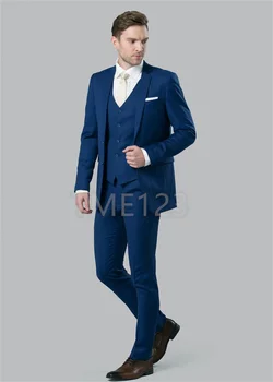 הרכש החדש של חיל הים כחול 3 חתיכות עסקים חליפות גברים סלים בכושר שיא דש כפתור אחד תפורים Terno Masculino (ז ' קט+מכנסיים+אפוד）