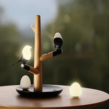 הוביל עורב ציפור מטען USB, תאורה חכם רטט אינדוקציה LED מנורת שולחן קטנה ביצים אור LED תפאורה הביתה המנורה מתנות