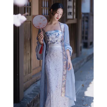 3 חתיכה שמלת הקיץ לנשים הרפובליקה הסינית בסגנון רטרו סטרפלס אלגנטית גדול שרוול הדפסה Hanfu הפיה היומית שמלות להגדיר