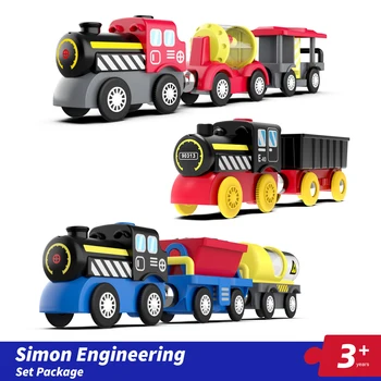 חשמלי מגנטי הרכבת המסלול צעצועים סיימון חגיגה המכונית הנדסה המכונית ילדים מעץ פאזל הרכבה מכונית צעצוע מתנה