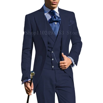 תפורים 3 חתיכות זכר חליפות Slim Fit אלגנטי קלאסי רשמי האנשים הכי החתן לובש חליפה (בלייזר+אפוד+מכנסיים) Terno Masculino