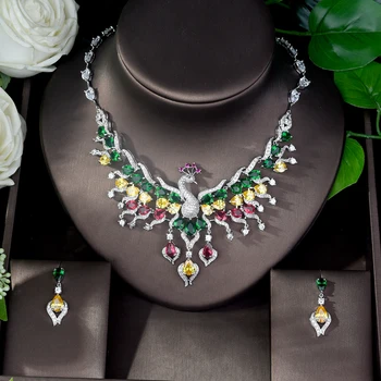 אופנה אופנה נוצץ תכשיטים מגדיר עבור נשים רומנטיות טווס בצורת שרשרת סט Faux זירקון חתונה תכשיטי סטים N-187