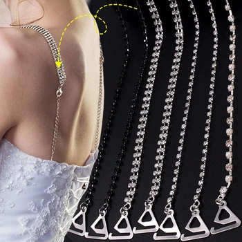 2PCS מבריק קריסטל רצועת כתף חזייה שרשרת לנשים חתונה תכשיטי יהלומים מלאכותיים נגד החלקה חזייה, חגורת הגוף עיצוב שמלת אבזרים