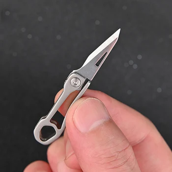 מיני סגסוגת טיטניום, אולר נייד להב קטן EDC מחזיק מפתחות עם תליון אקספרס לפרוק סכין בכיס מתנה EDC כלי