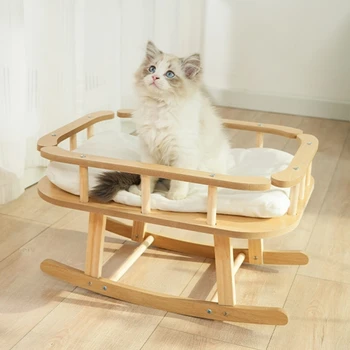 חיית מחמד חתול קן מיטות & מחצלות מסגרת עץ מחמד מיטה עריסה עם גדר חתול ערסל נדנדה כיסא חתולים חתלתול כלבים קטנים ספת מיטה
