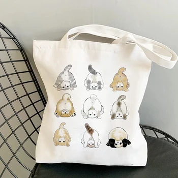 תיקי כתף עבור בנות אופנה, קונה שקית Kawaii חתולים בעלי חיים חמודים שקיות שקית קניות שקיות בד תיק תיקים מזדמנים ילדה