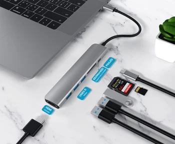 3.0 USB Type-C כדי מתאם HDMI 4K ברק USB C-Hub עם רכזת 3.0 2.0 TF SD חריץ קורא המשטרה על MacBookPro אוויר USB C ספליטר