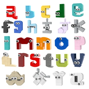 BuildMoc 26 בסגנון אנגלי אותיות קטנות האלפבית אבני הבניין להגדיר חינוך הפולקלור (A-Z) לבנים צעצועים לילדים ילד מתנות