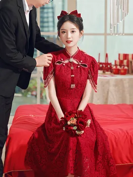 Yourqipao חדש בסגנון סיני השתפר Cheongsam לחיים בגדי כלה נשים האירוסין שמלת ערב חצאית Hanfu שמלות