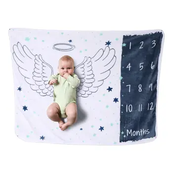 שמיכת תינוק רכה פלנל צילום חודשי, צילום ילדים היילוד כנפי קריקטורה מלאך אבן דרך ישנה אמבטיה זוחל