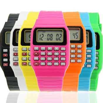 אופנה ילדים סיליקון תאריך רב תכליתי ילדים אלקטרוני מחשבון שעון יד זרוק משלוח