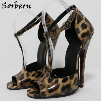 Sorbern חום מנומר נשים סנדלי T-הרצועות סביב הבוהן 15Cm נעלי עקב גבוהות גודל Us10 'מתלבש' פטיש נעליים מותאמות אישית