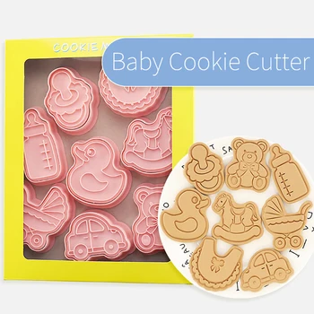 8Pcs/set תינוק קריקטורה חותכי עוגיות מפלסטיק Pressable ביסקוויט עובש פונדנט קוקי חותמת במטבח-מאפים אפייה כלים