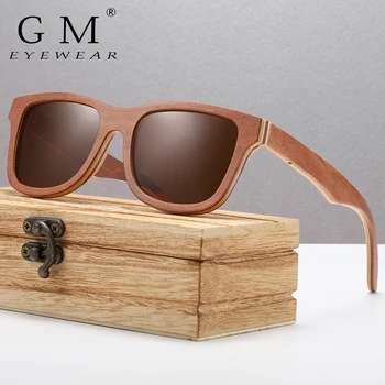 GM מקוטב משקפי שמש נשים גברים בשכבות חום סקייטבורד מסגרת עץ מרובע סגנון משקפיים לנשים משקפי שמש בתוך תיבת עץ