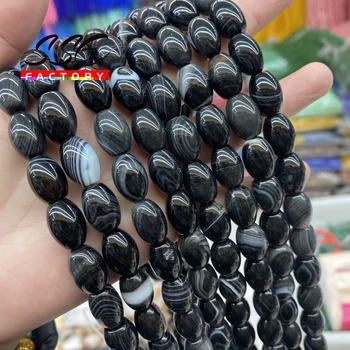 אבן טבעית חרוזים שחור עם פסים Agates חרוז אורז בצורת חרוזים ליצירת תכשיטים DIY צמידים אביזרים 6x10mm 10x14mm 15