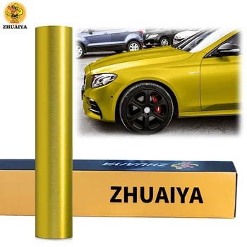 ZHUAIYA 1.52x18M אלומיניום מוברש צהוב לעטוף ויניל לרכב אוטומטי מדבקת מדבקות הסרט גיליון בועות אוויר חופשי לשחרר את הטכנולוגיה