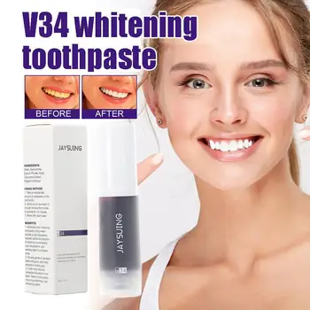 V34 צבע השן תיקונים הלבנת משחת שיניים ניקוי עמוק שהארת ג 'ל מוס להסיר כתם צהוב חניכיים טיפול אוראלי 30מ
