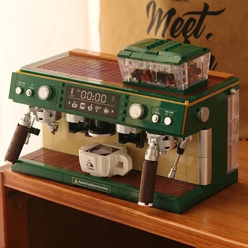 Lezi 6017 אוטומטי כפול-ראש מכונת קפה, מכונת כוס שעועית מודל 3D Mini אבני בניין לבנים סט צעצועים לילדים אין קופסא