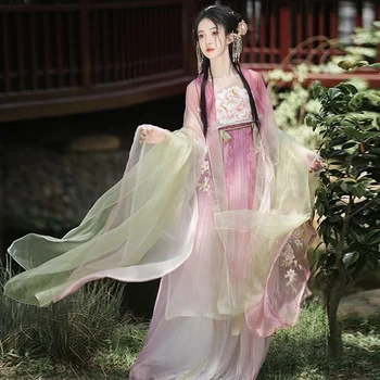 שושלת סונג מודרני לבן לעמוד צווארון מודפסת עם שרוולים קצרים Hanfu שמלות נשים 2023 קיץ אלגנטי חופשי זן תה השמלה