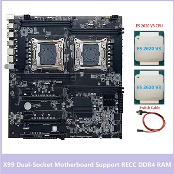 לוח האם X99 כפול שקע לוח האם LGA2011-3 Dual CPU תמיכה RECC זיכרון DDR4 עם 2XE5 2620 V3 מעבד+החלפת כבל