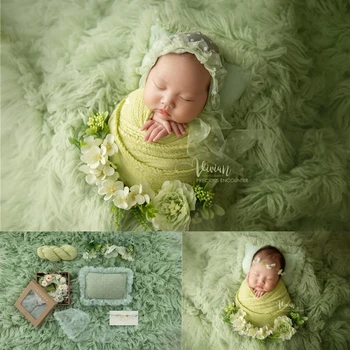 תינוק שרק נולד צילום אביזרים האביב ירוק תחרה כרית פרחונית כובע צמר, שמיכה נושא תמונות פוטושוט StudioPhoto אביזרים