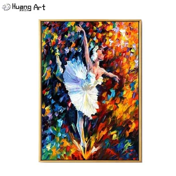 צבוע ביד אמנות קיר בלט בנוף תמונה הלבן בלט חצאית ציור שמן על בד מודרני ילדה רקדנית יד ציור