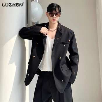 LUZHEN קוריאני אופנה צבעוני מכופתרת לקשט את העיצוב המקורי של גברים חליפה בעבודת יד בלייזר 2023 אופנתי רחוב המעיל D1870a
