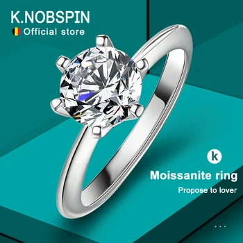 Knobspin המקורי סטרלינג 925 טבעת כסף Moissanite יהלומים עם תעודה בסדר תכשיטים לחתונה טבעות אירוסין עבור נשים