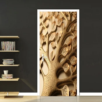 רטרו סגנון יצירתי 3D סטריאוסקופית זהב משאיר את הדלת קישוט מדבקה אמנות עבור הסלון חדר השינה PVC הדבקה עצמית מדבקות