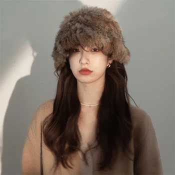 החורף באיכות גבוהה כובע פרווה רוסי אופנה יוקרה רקס פרווה ארנב חמים כובע רך טבעי, רך, מעובה אמיתי בכובע פרווה