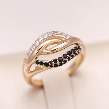 Kinel שחור טבעי טבעת זירקון נשים אופנה 585 רוז זהב צבע וינטג ' צלב גביש טבעת מתנה יומית תכשיטים יפים