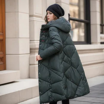 2023 רטרו עם ברדס מרופד מעיל נשים בינוני ארוך עבה רופף בתוספת גודל המעיל