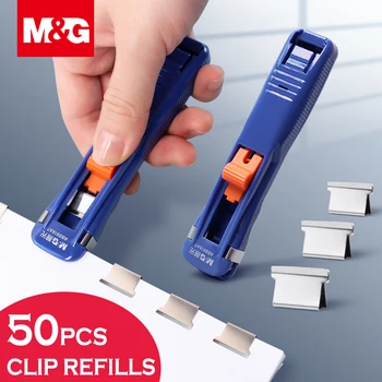 M&G 2in1 מלחציים קליפ מנפק ערכת כף יד מהר מחייב קליפ #40 פלדת אל-מתכת מילוי מהדקי נייר קליפר לבית הספר Office